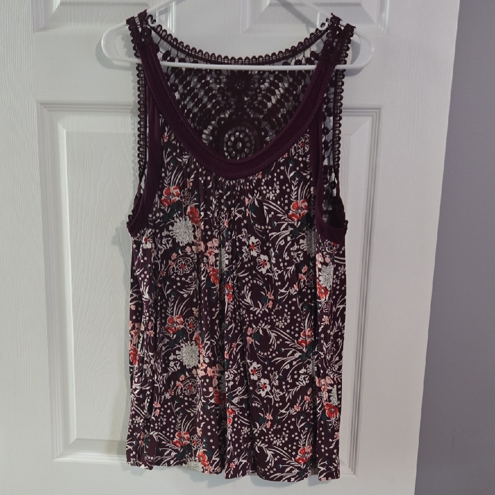 Ricki's Burgundy Floral Tank Top with Lace Detail